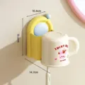 Support de brosse à dents mural arqué jaune avec set de gobelet de rinçage crème - Jaune & Bleu (Lapin Rose Pudding)