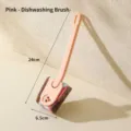 Brosse à vaisselle rose à long manche, 24 cm de long et 6,5 cm de large pour cuisine - Brosse à long manche / Rose