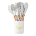 Juego de utensilios de cocina de silicona mármol blanco 11 piezas con mangos madera - Patrón de Mármol 11 Piezas / Juego de Cubo de Hierro