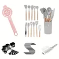 35-piece silicone kitchen utensils set including cheese grater and measuring cups - 35-Piece Set / Khaki