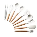 Set di utensili da cucina in silicone bianco con manici in legno per pentole antiaderenti - Stile B da 9 Pezzi / Senza Secchio di Stoccaggio