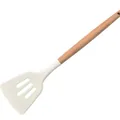 Spatola scanalata in silicone bianco crema con manico ergonomico in legno naturale cucina. - Spatola Forata Bianca