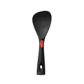 Black silicone cooking spatula with a smiley face motif and ergonomic red non-slip handle - Smiling Face Rice Scoop / Black