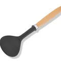 Hochwertige schwarze Silikon-Suppenkelle mit ergonomischem Naturholzgriff für die Küche - Pfannenwender