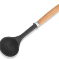 Langlebige schwarze Silikon-Suppenkelle mit ergonomischem Naturholzgriff zum Kochen - Suppenkelle