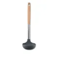 Durable grey silicone soup ladle featuring a natural beech wood handle and steel neck - Soup Ladle