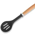 Hitzebeständiger schwarzer Silikon-Schaumlöffel mit ergonomischem Holzgriff für Küche - Kleiner Schaumlöffel