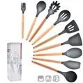 9-piece dark grey silicone kitchen utensil set with natural wooden handles and gift box - 9-Piece Set Style A (Color Box)