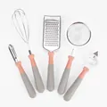 Juego de 5 utensilios de cocina de acero inoxidable con mangos rosa y gris para uso diario. - Filtración y Tamizado / Gris Albaricoque