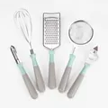 Juego de utensilios de cocina de acero inoxidable con 5 piezas y pelador útil. - Rallador / Verde Gris
