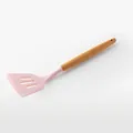 Pink silicone slotted turner spatula with durable wooden handle for non-stick cookware - Slotted Spatula