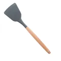 Dark grey silicone kitchen spatula with natural wooden handle for non-stick cookware - Spatula