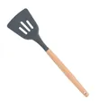 Dark grey silicone slotted spatula with ergonomic wooden handle for non-stick cookware - Slotted Spatula