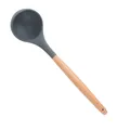 High quality dark gray silicone soup ladle with natural wood handle for non-stick cookware - Soup Spoon