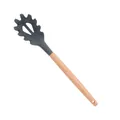 Dark grey silicone pasta server with natural wooden handle for non-stick cookware - Pasta Server