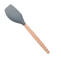 Deep grey silicone spatula with a natural wooden handle for non-stick pans. - Spatula