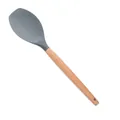 Heat-resistant dark grey silicone spoon with a durable natural wooden handle finish - Solid Turner