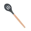 Dark gray silicone slotted spoon with natural beech wood handle for non-stick pans - Slotted Spoon
