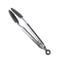 Dark grey stainless steel kitchen tongs with heat-resistant silicone tips and grips - 9 Inch Food Tongs
