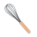 Premium dark grey silicone balloon whisk with a natural ergonomic wooden handle for baking. - Whisk