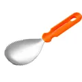 Stainless steel pumpkin carving scraper tool with serrated edge and orange handle - Small Spoon