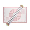 Adjustable 17-inch stainless steel rolling pin set with mat and measurement scales - Rolling Pin + Red Mat / 4-Color Spacers