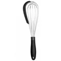 Professional 304 stainless steel whisk with black silicone handle and integrated bowl scraper - Black