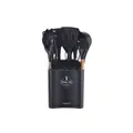 13-piece black silicone kitchen utensil set with wooden handles in a matching holder - Black