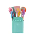 13-piece colorful silicone kitchen utensil set with wooden handles and turquoise holder - Colorful