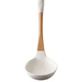 Cucharón de silicona blanca con mango ergonómico de madera de haya natural para cocinar - Cucharón para sopa