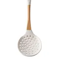 Espumadera de silicona blanca con mango de madera para cocinar y escurrir en cocina - Espumadera