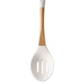 Cuchara ranurada profesional de silicona blanca con mango de madera resistente al calor - Espumadera Pequeña