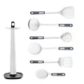 7-piece ergonomic silicone kitchen utensil set in white and grey with rotating storage stand - 7 Pieces Set (Color Box)