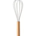 Batidor de cocina profesional de silicona blanca con mango ergonómico de madera natural - Batidor