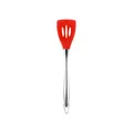 Red silicone slotted spatula with stainless steel handle for non-stick cookware - Red Slotted Turner / 304 Stainless Steel Handle