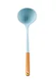 Premium light blue silicone soup ladle spoon with comfortable natural wooden handle - Soup Spoon
