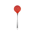 Red silicone skimmer spoon with stainless steel hollow handle - Red Slotted Spoon / 304 Stainless Steel Handle