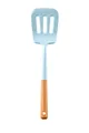 Light blue silicone slotted spatula turner with natural wooden handle for nonstick cookware - Slotted Spatula