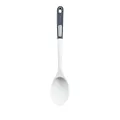 White silicone cooking spoon with ergonomic dark blue handle for non-stick cookware - Small Soup Spoon