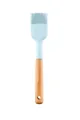 Light blue silicone basting brush with a natural wood handle for cooking and grilling. - Oil Brush