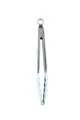 Light blue silicone food tongs with stainless steel handle for non-stick cookware - Food Clip