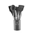 13-piece grey silicone kitchen utensil set with stainless steel handles in a storage bucket - 12-Piece Round Bucket Set / Gray