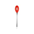 Red silicone slotted spoon with durable 304 stainless steel hollow handle for non-stick pans - Red Small Slotted Spoon / 304 Stainless Steel Handle