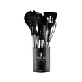13-piece black silicone kitchen utensil set with stainless steel handles and holder - 12-Piece Round Bucket Set / Black
