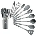 13-piece grey silicone kitchenware set with stainless steel handles and storage bucket - 9-Piece Round Bucket Set / Gray