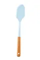 Light blue non-stick silicone baking spatula with a natural wooden handle tool - Spatula