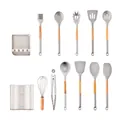 12-piece grey silicone kitchen utensil set with wooden handles and storage bucket - 12-Piece Set (Square Bucket) / Khaki