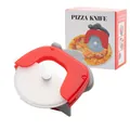 Red and grey roller pizza cutter with protective cover and professional retail box packaging - Red