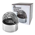 Set of 5 professional stainless steel round biscuit cutters with retail packaging box - Round Plain