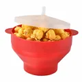 Collapsible red silicone popcorn bowl with translucent lid for microwave healthy snacks - Red